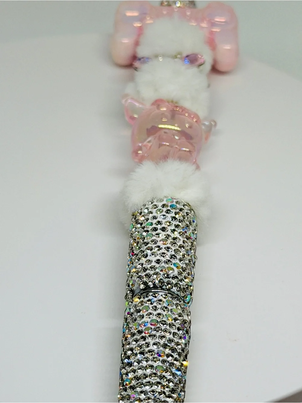 Sparkling Pink Crystal Ballpoint Pen with Faux Fur